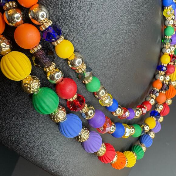 Multistrand Multicolor Rainbow Colors Necklace Primary Colors 14"/2" - Picture 2 of 4